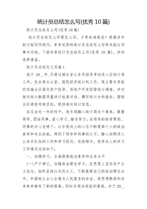 统计员总结怎么写优秀10篇