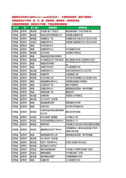 2020新版甘肃省定西市印刷工商企业公司商家名录名单黄页联系电话号码地址大全62家