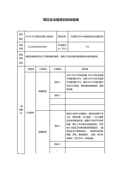 项目支出绩效目标申报表