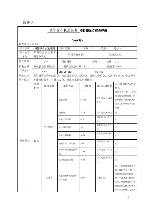 城管综合执法经费项目绩效目标自评表