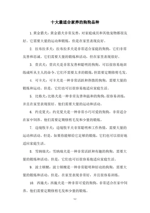 十大最适合家养的狗狗品种
