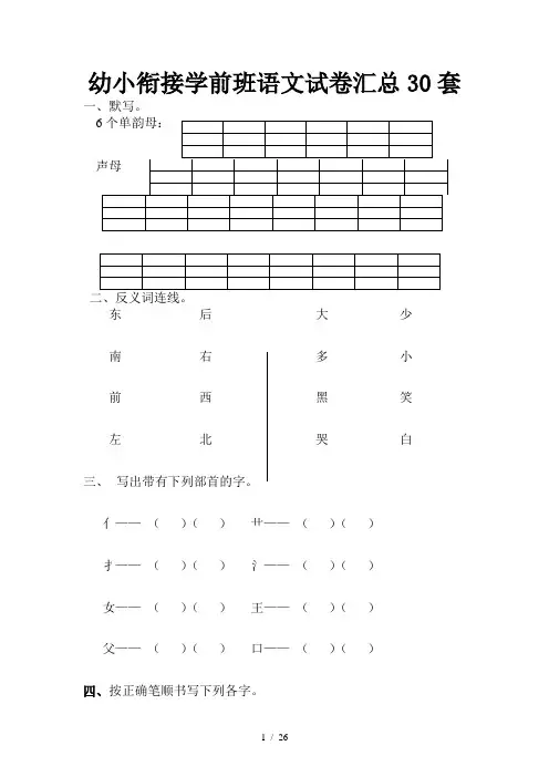 幼小衔接学前班语文试卷汇总30套