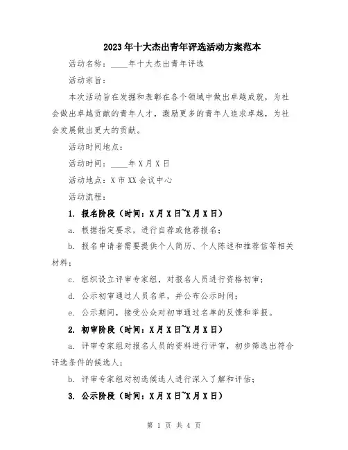2023年十大杰出青年评选活动方案范本