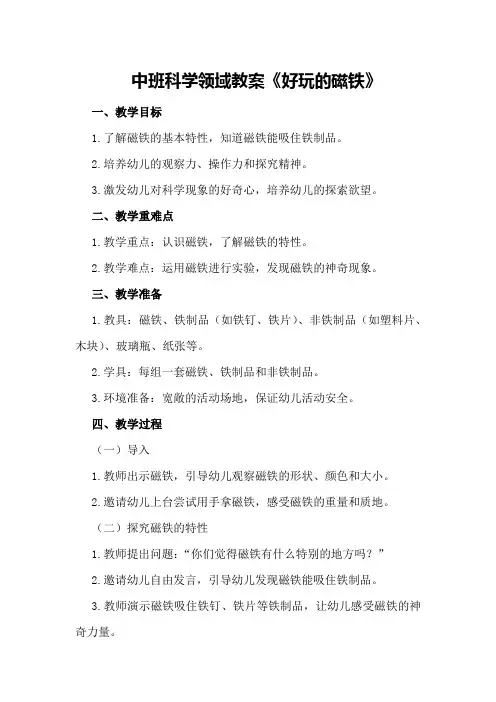 中班科学领域教案《好玩的磁铁》