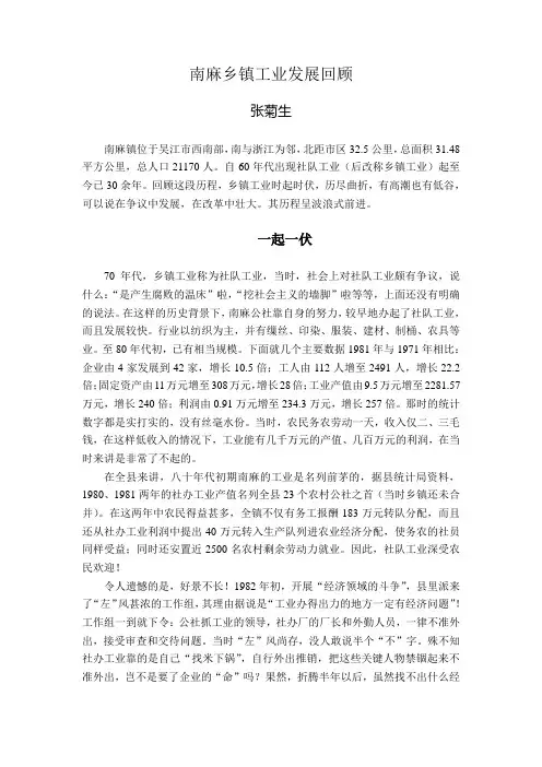 南麻乡镇工业发展回顾