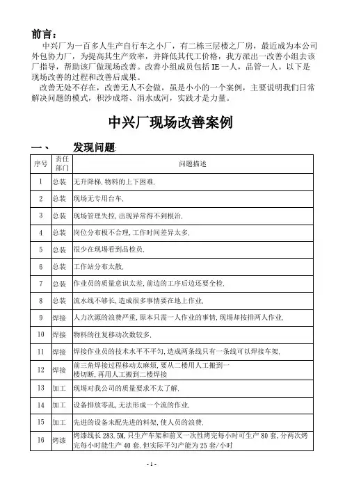 自行车厂现场改善案例
