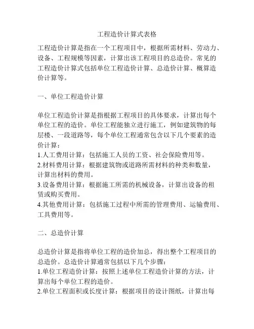 工程造价计算式表格