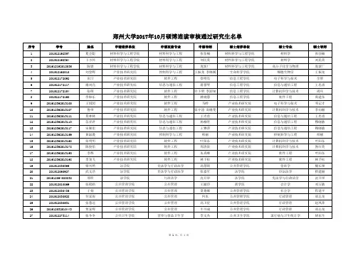 郑州大学2017年10月硕博连读审核通过研究生名单