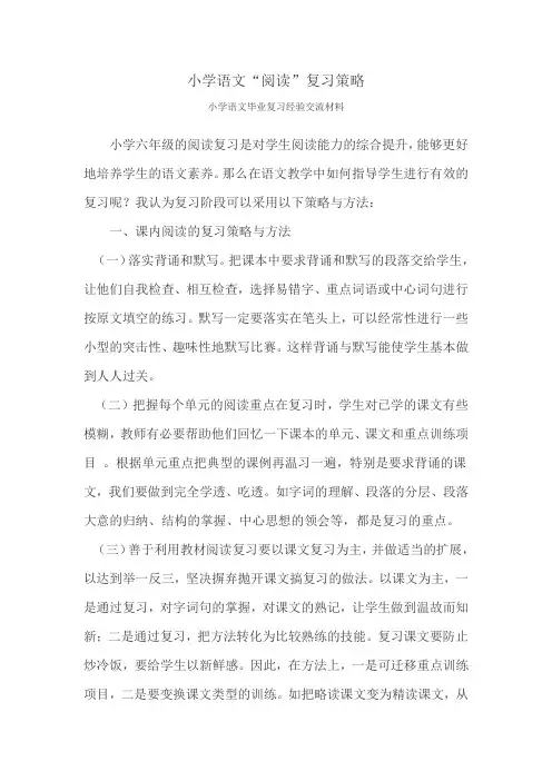 小学语文阅读复习策略