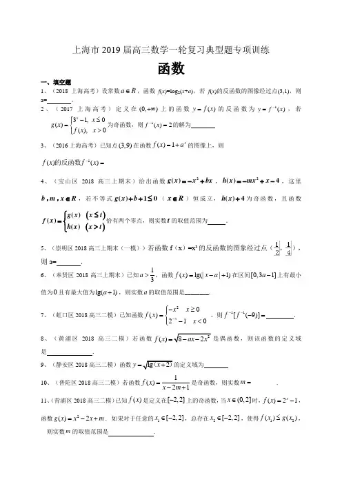 上海市2019届高三数学一轮复习典型题专项训练：函数