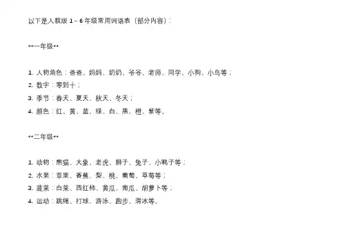 人教版1～6年级词语表