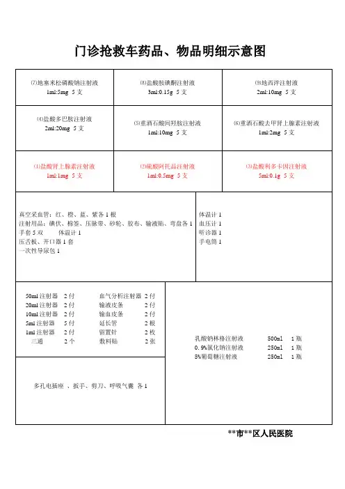 门诊、发热门诊急救车药品物品示意图