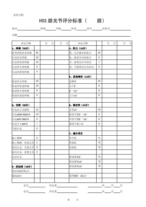 HSS膝关节评分标准