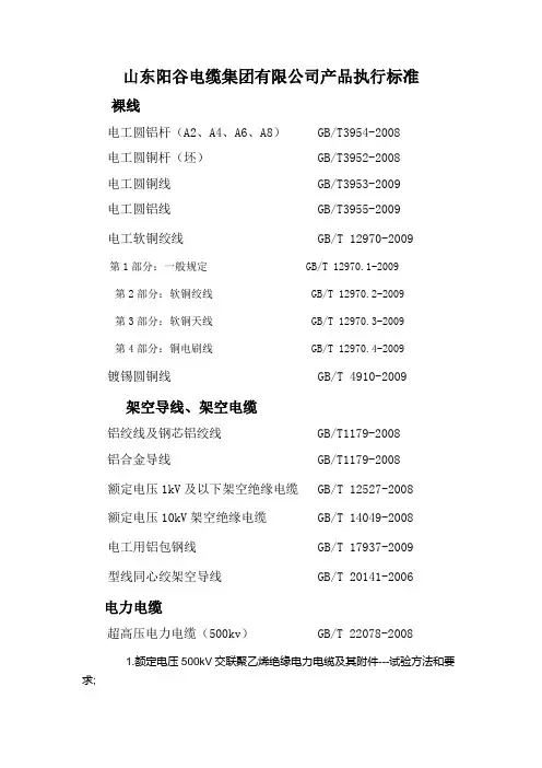 产品执行标准明细