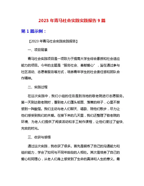 2023年青马社会实践实践报告9篇
