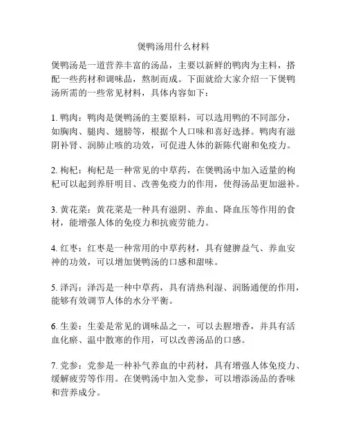 煲鸭汤用什么材料