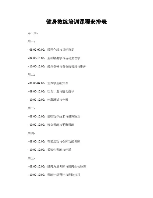 健身教练培训课程安排表