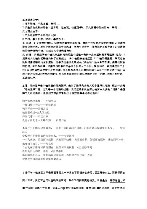 纪律促进限制个性发展辩论赛