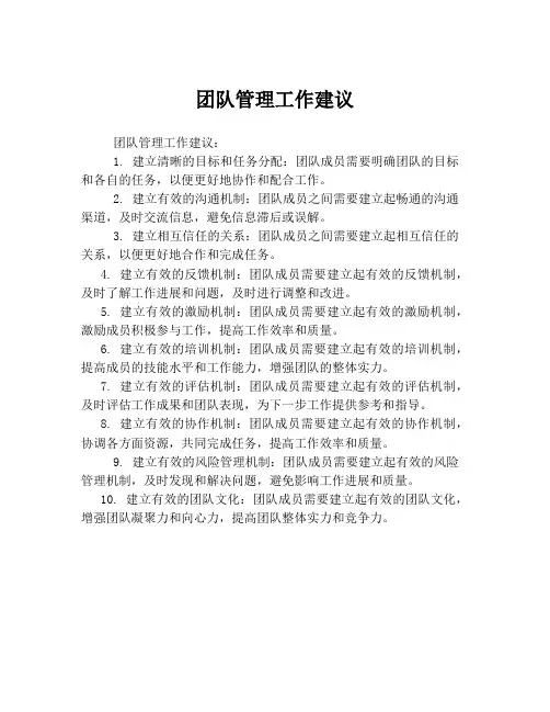 团队管理工作建议