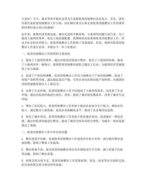 低效用地整治总结发言稿