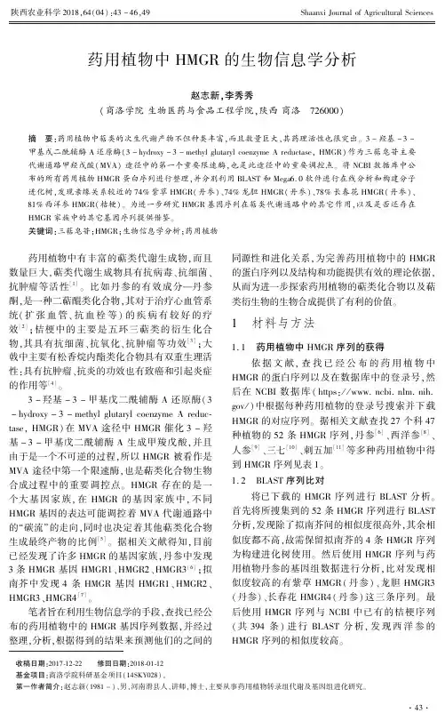 药用植物中HMGR的生物信息学分析