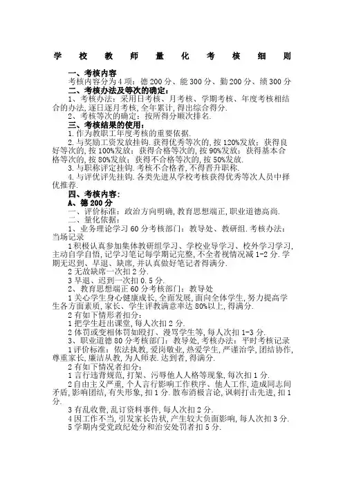学校教师量化考核细则