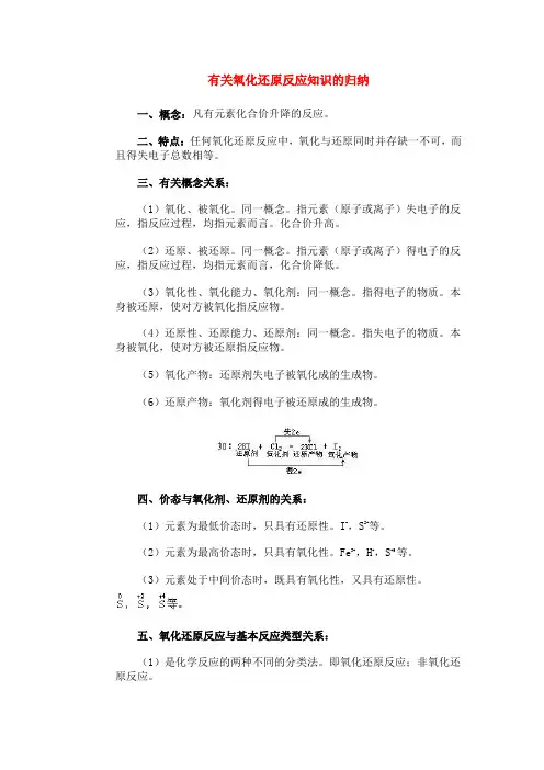 有关氧化还原反应知识的归纳