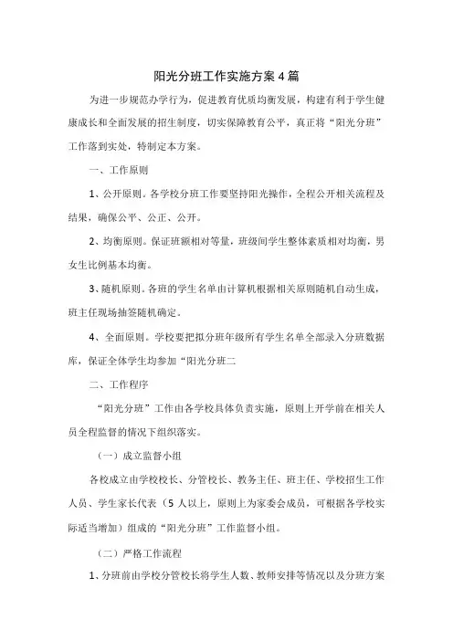 阳光分班工作实施方案4篇