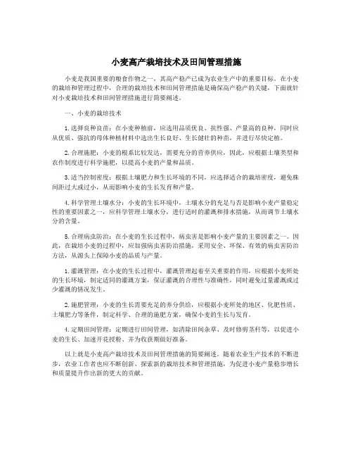 小麦高产栽培技术及田间管理措施