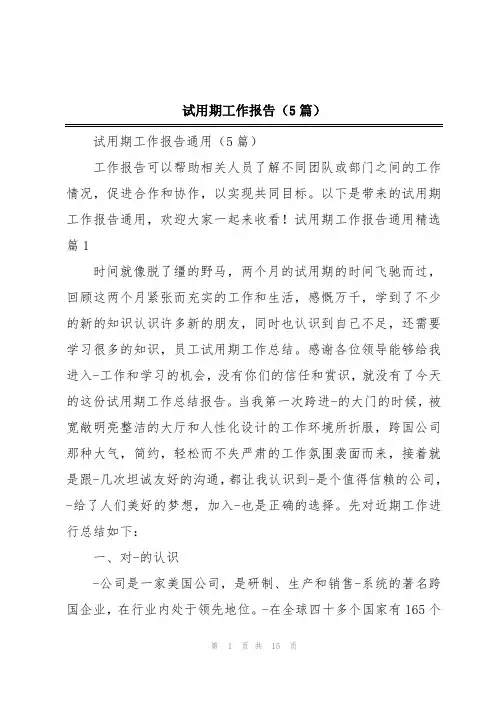 试用期工作报告(5篇)