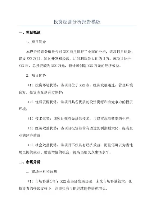 投资经营分析报告模版