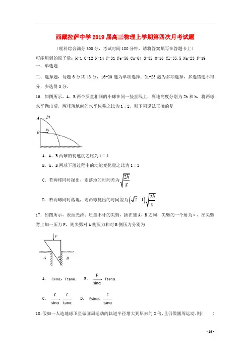 西藏拉萨中学2019届高三物理上学期第四次月考试题.doc