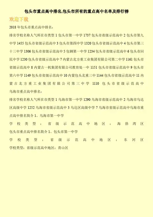 包头市重点高中排名,包头市所有的重点高中名单及排行榜