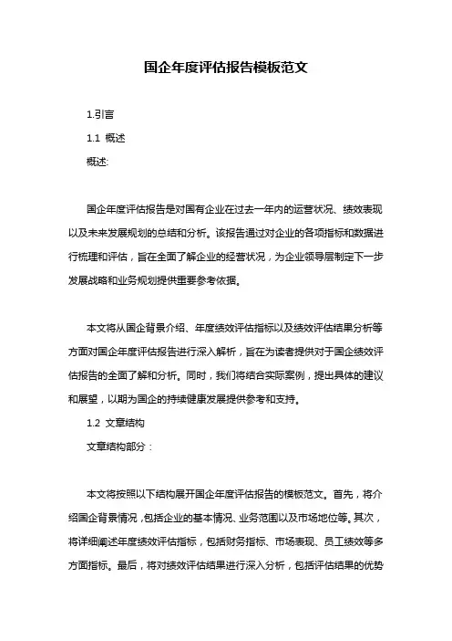 国企年度评估报告模板范文