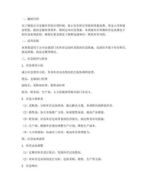 仓储库存太高应急预案