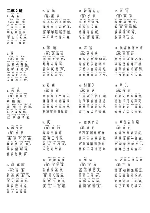 (完整版)二年级必背古诗(带拼音)