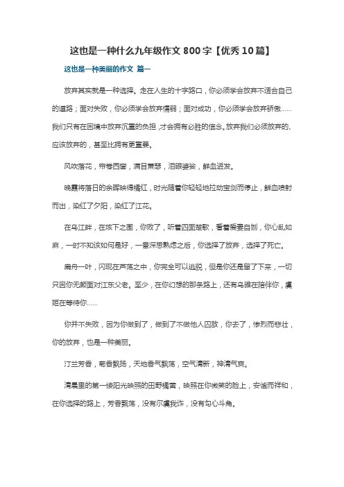 这也是一种什么九年级作文800字【优秀10篇】