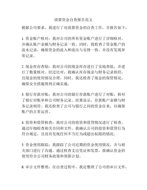清算资金自查报告范文