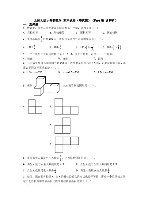 北师大版小升初数学 期末试卷(培优篇)(Word版 含解析)