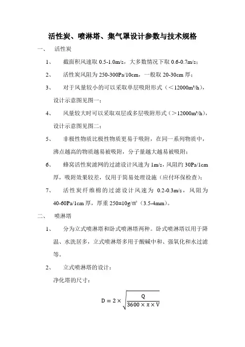 活性炭、喷淋塔、集气罩设计参数与技术规格