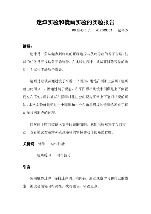 迷津实验和镜画实验的实验报告