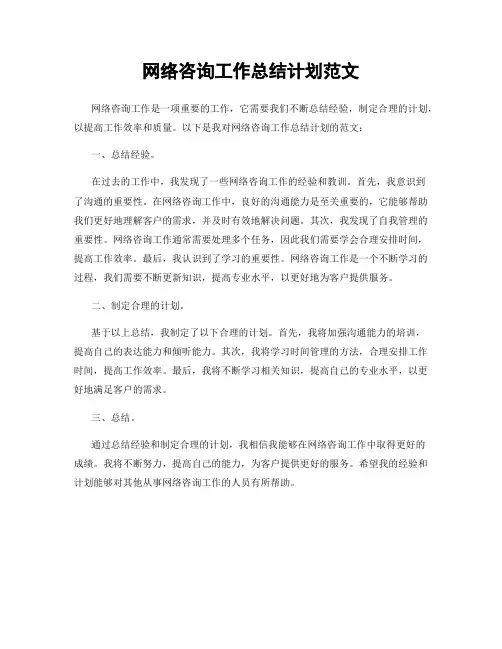 网络咨询工作总结计划范文