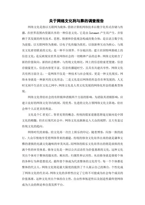 网络文化利与弊(寒假实践作业)