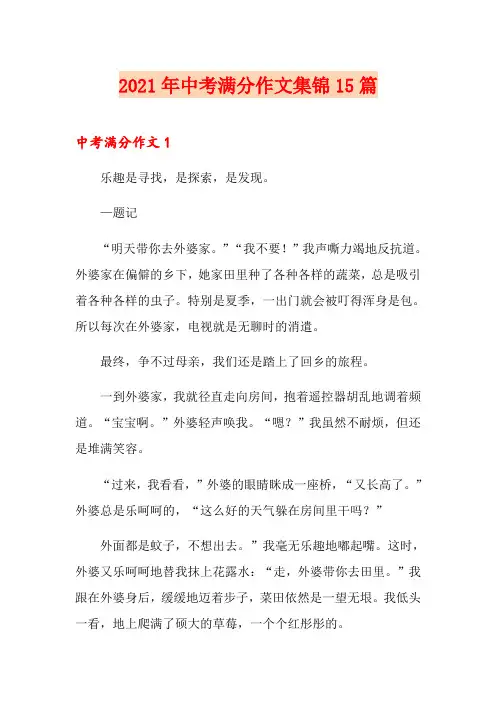 【精编】2021年中考满分作文集锦15篇