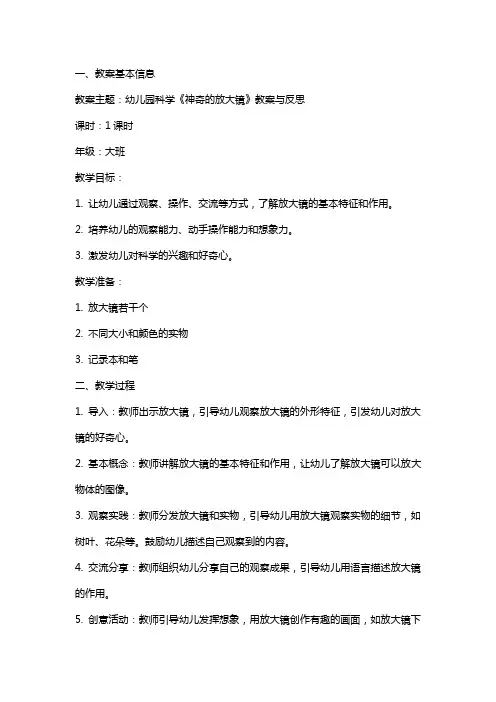 幼儿园科学《神奇的放大镜》教案与反思