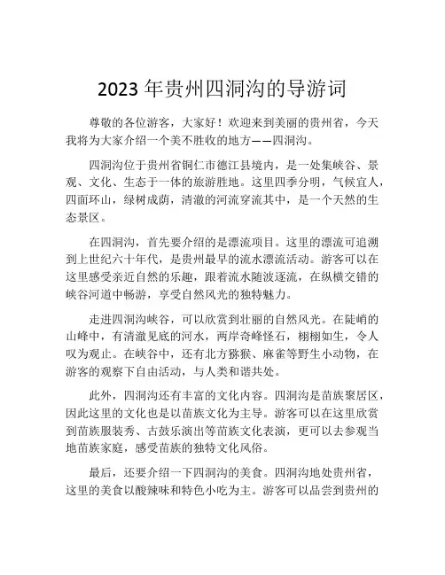 2023年贵州四洞沟的导游词