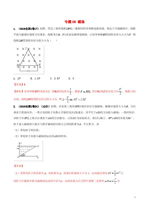 2019年高考物理真题同步分类解析专题06磁场含解析20190715217