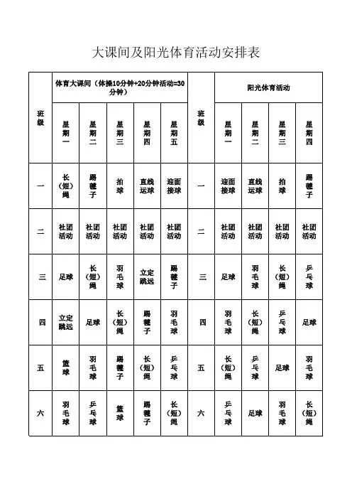 大课间及阳光体育活动安排表