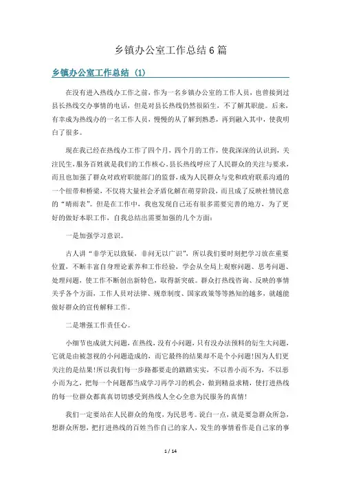乡镇办公室工作总结6篇
