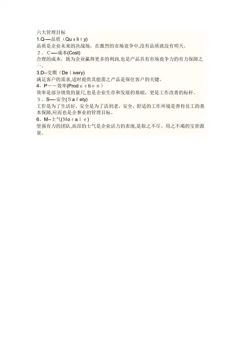 Q C D P S M 现场管理六大目标